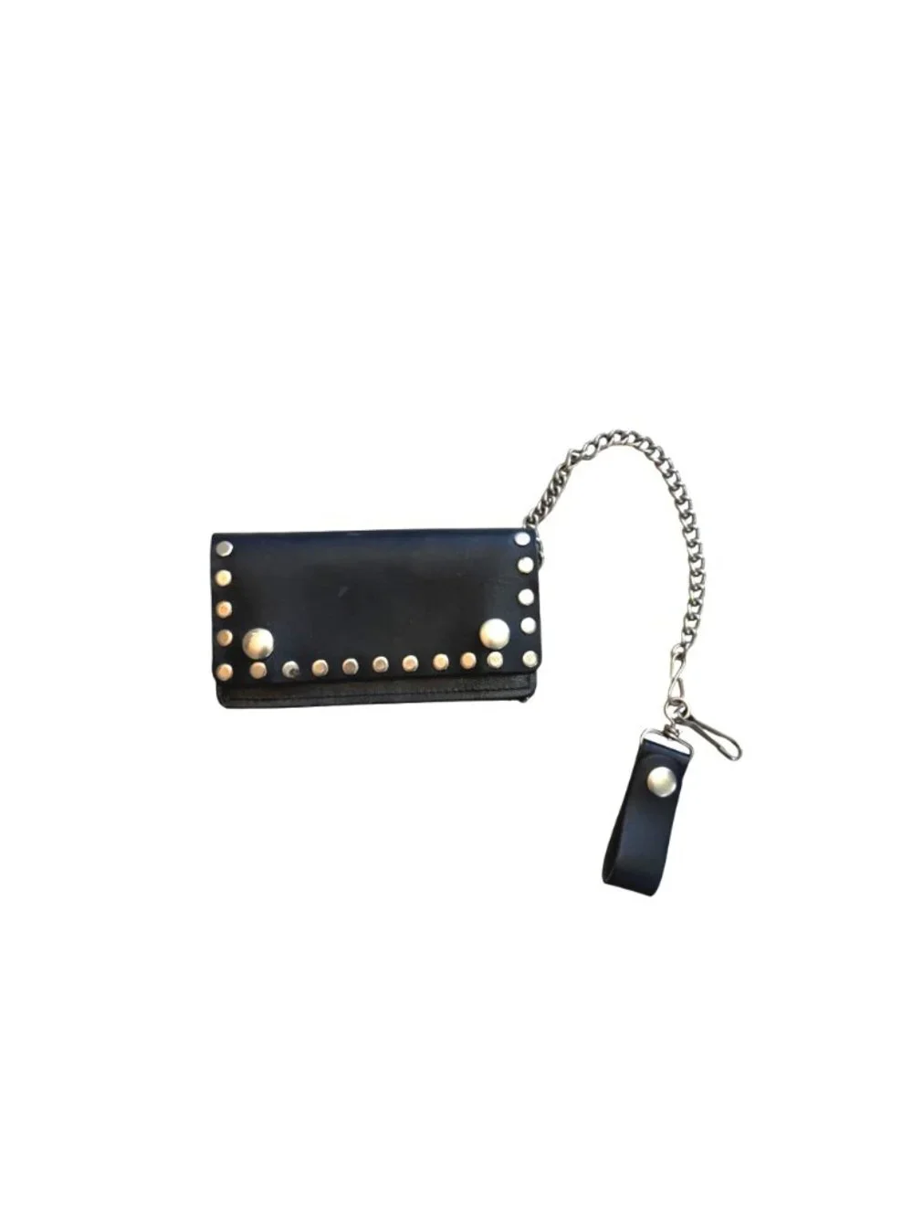 Men's Leather Wallet Black Rivet Studded Chain Tri-fold Motorcycle Biker Edgy